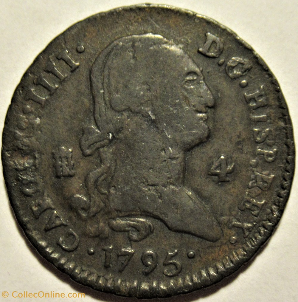 1795 - 4 Maravedis Segovia - Carlos IV de España 2 monnaies monde espagne 1795 4 maravedis segovia carlos iv de espana
