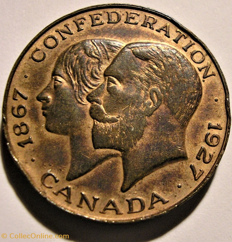 George V & Mary - 60th Confederation of Canada - Token 1867-1927 (ex.2) 2 monnaie jeton mereaux george v mary 60th confederation of canada token 1867 1927 ex 2