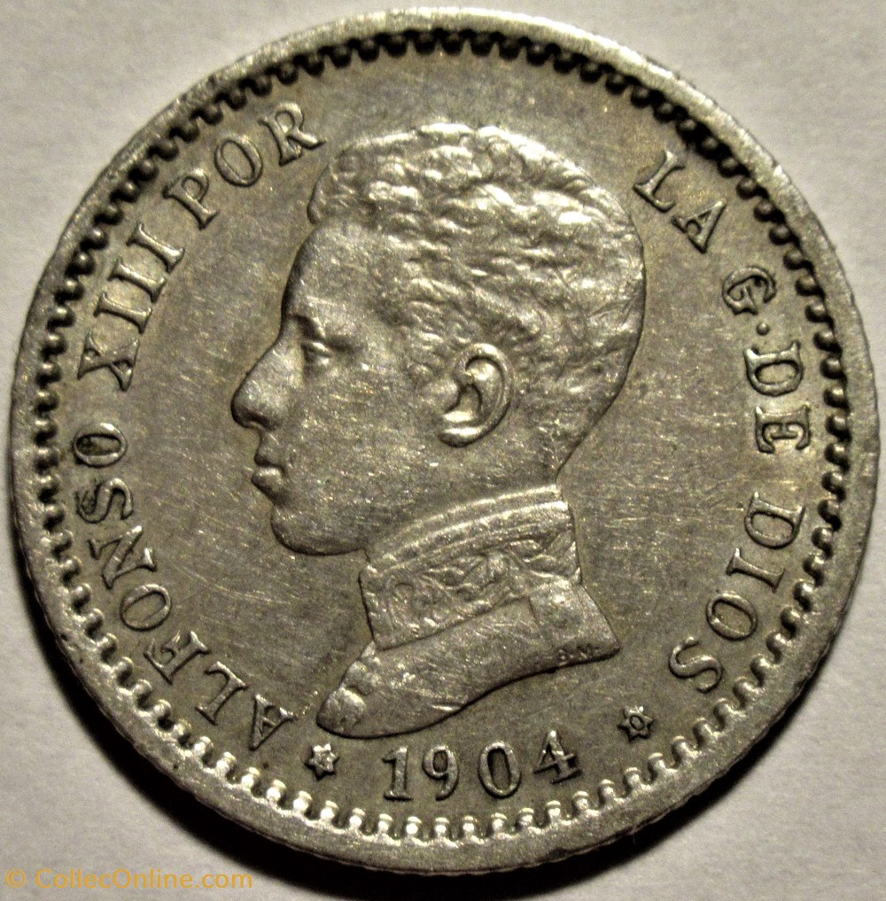 1904 - 50 Centimos - Alfonso XIII de España 2 monnaies monde espagne 1904 50 centimos alfonso xiii de espana