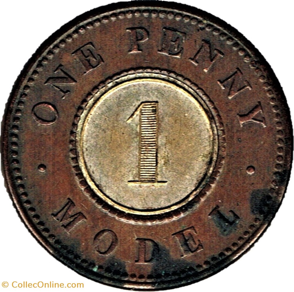 Victoria - Penny Model 1844 - Token - Filled Die error 3 monnaie jeton mereaux victoria penny model 1844 token filled die error