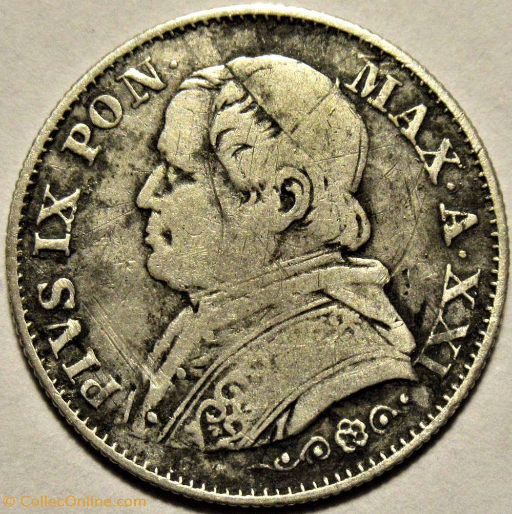Pio IX, Pope - 5 Soldi 1866, Anno XXI - Vaticano 2 monnaies monde pio ix pope 5 soldi 1866 anno xxi vaticano
