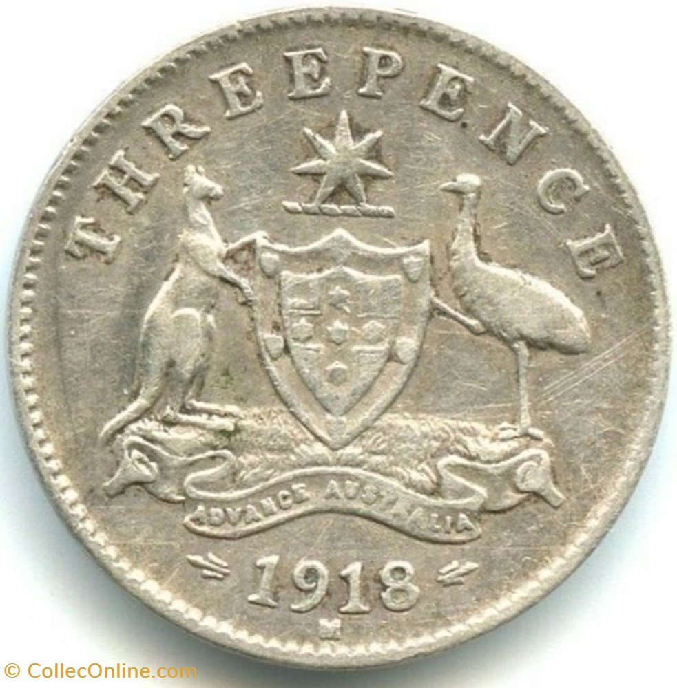 George V - Three Pence 1918 Melbourne - Australia monnaie monde australie george v three pence 1918 melbourne australia