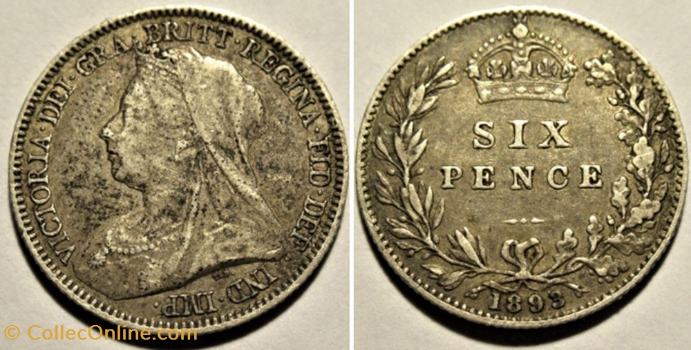Victoria - Sixpence 1893 Kingdom of Great Britain monnaies monde royaume uni victoria sixpence 1893 kingdom of great britain