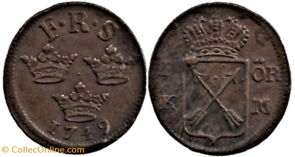 monnaies europe medievale royaume suede sweden king fredrik i 1 ore kopparmynt 1749 avesta