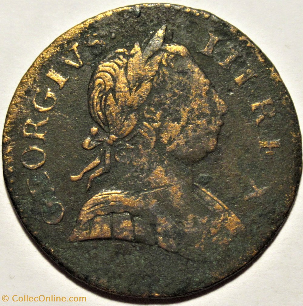 1775 Half Penny No Regal - George III of Great Britain (ex.19) monnaies monde etats unis 1775 half penny no regal george iii of great britain ex 19