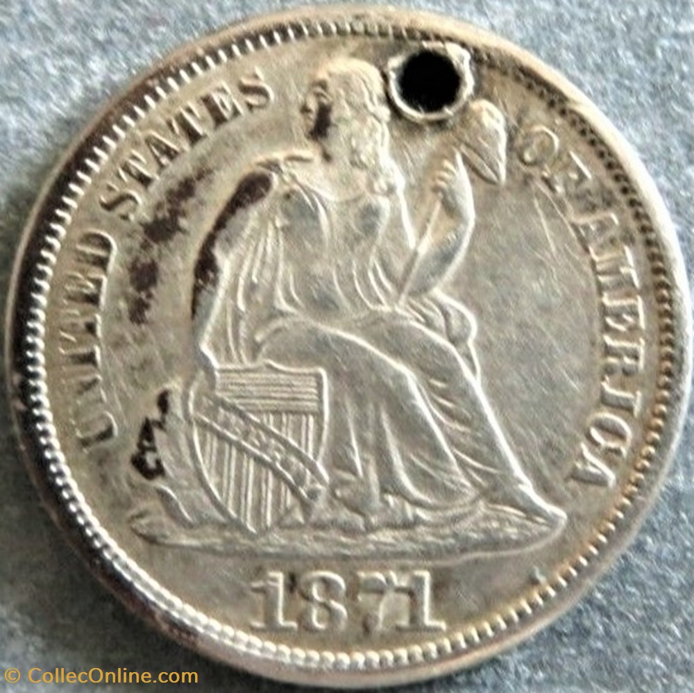 1871 S Dime - 10 Cents monnaie monde etat uni 1871 s dime 10 cents