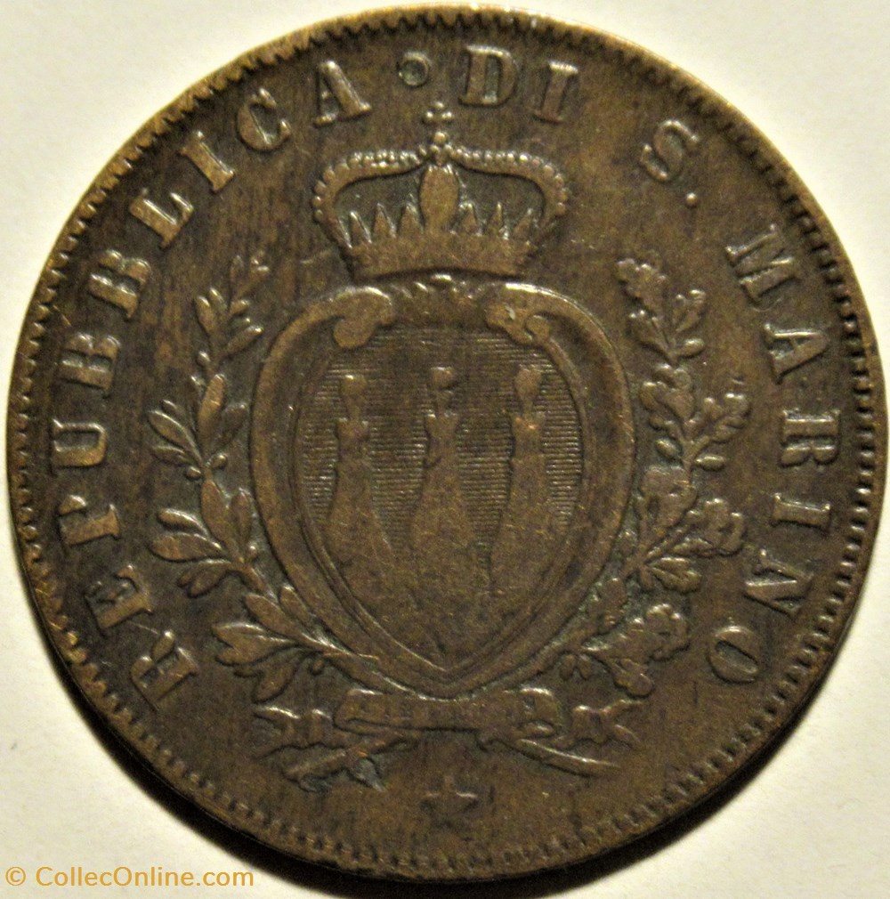 1869 Repubblica di San Marino, 5 Centesimi 2 monnaies monde saint 1869 repubblica di san marino 5 centesimi