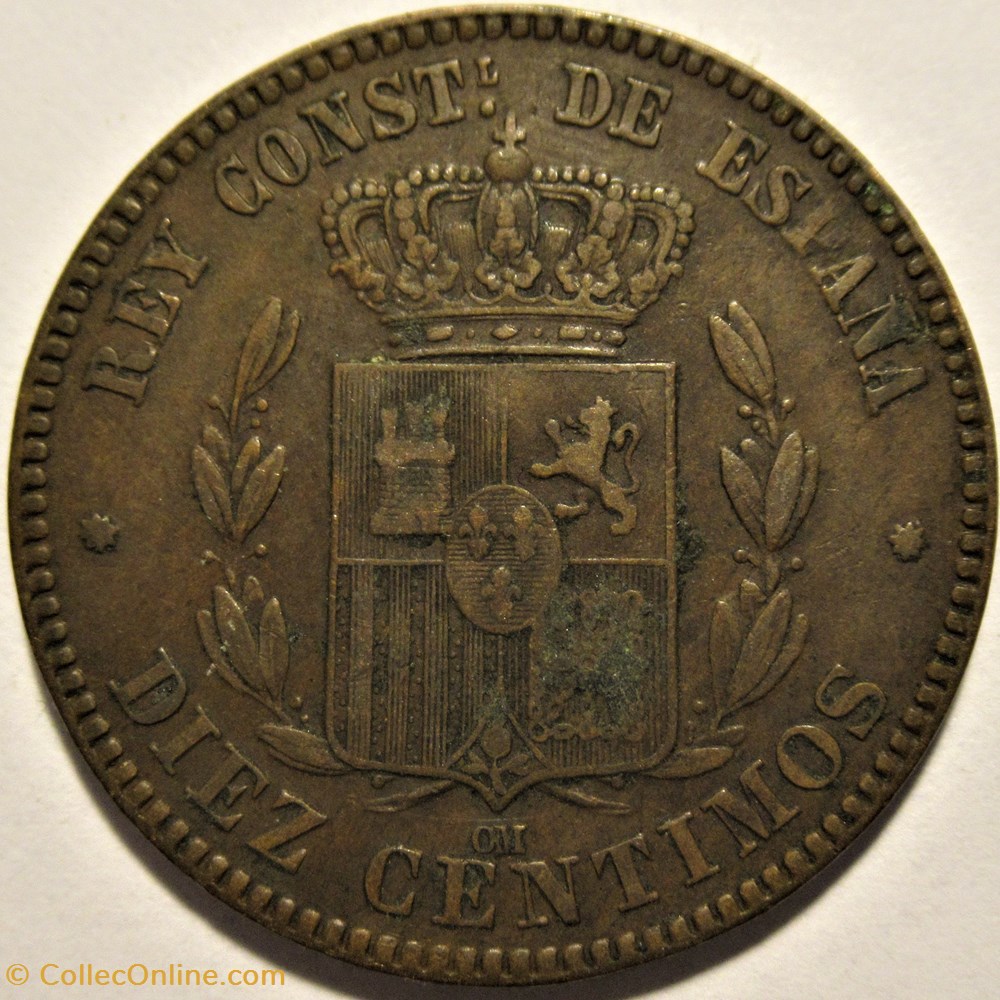 1877 - Barcelona 10 Centimos - Alfonso XII de España 3 monnaies monde espagne 1877 barcelona 10 centimos alfonso xii de espana