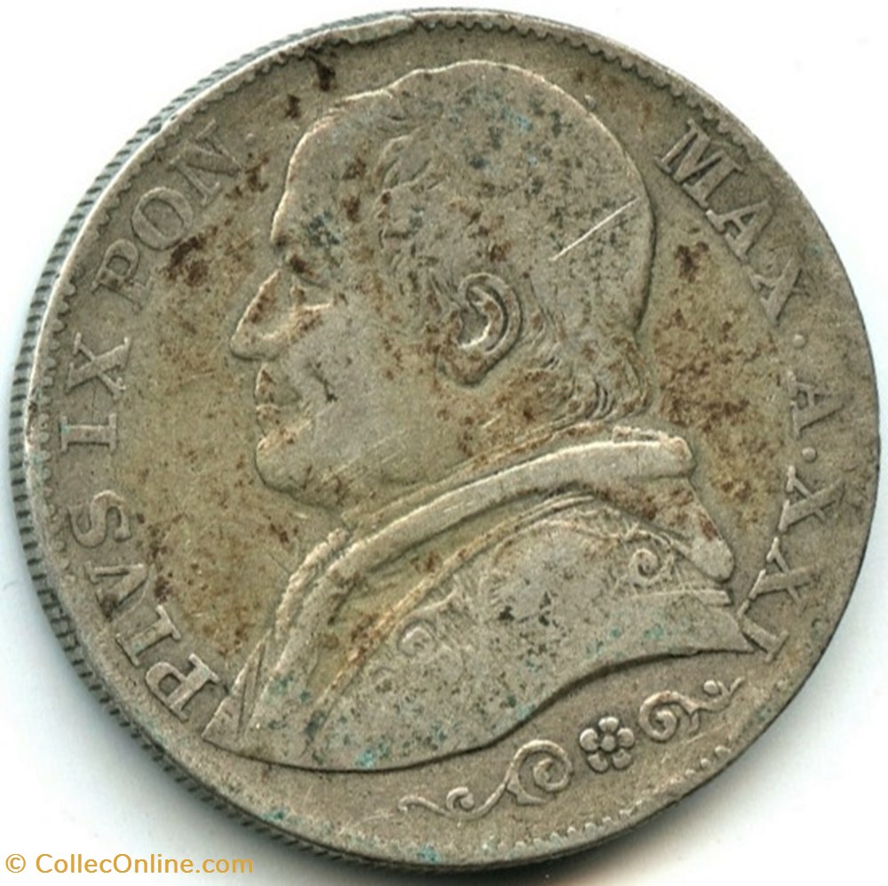 Pio IX, Papa - 2 Lire 1866, Anno XXI - Vaticano 2 monnaies monde pio ix papa 2 lire 1866 anno xxi vaticano