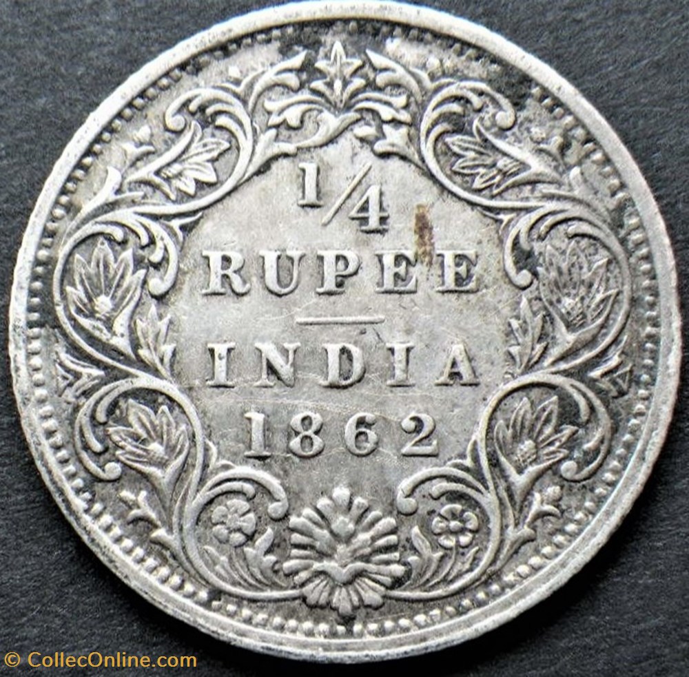 monnaie monde inde victoria 1 4 rupee 1862 madras british india