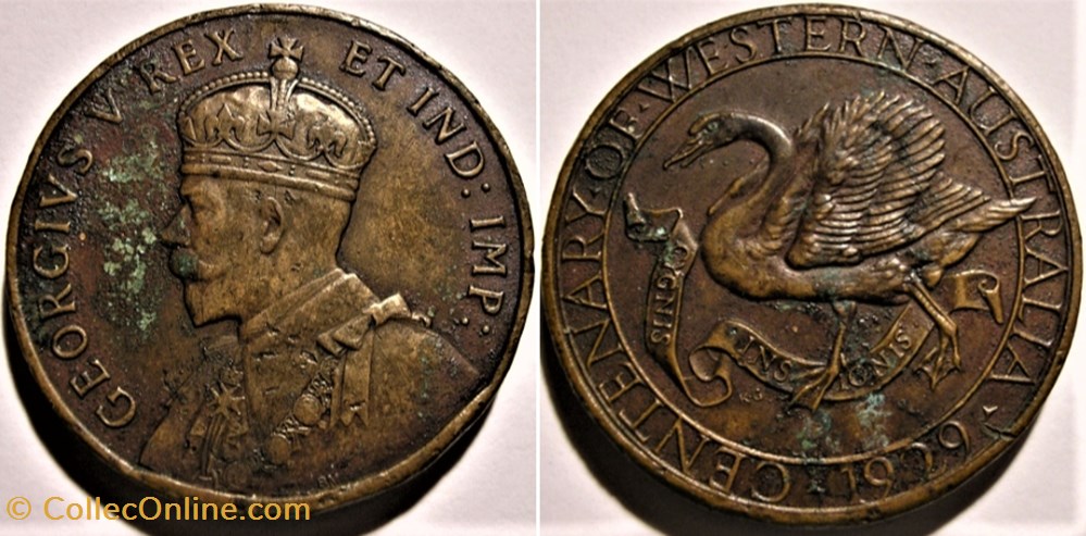 George V of UK - 1929 Western Australian Centenary Medal medailles royaume uni george v of uk 1929 western australian centenary medal