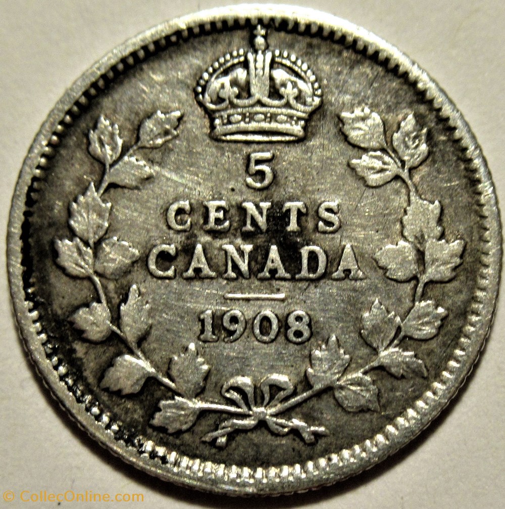 Edward VII - 5 Cents 1908 3 monnaies monde canada edward vii 5 cents 1908