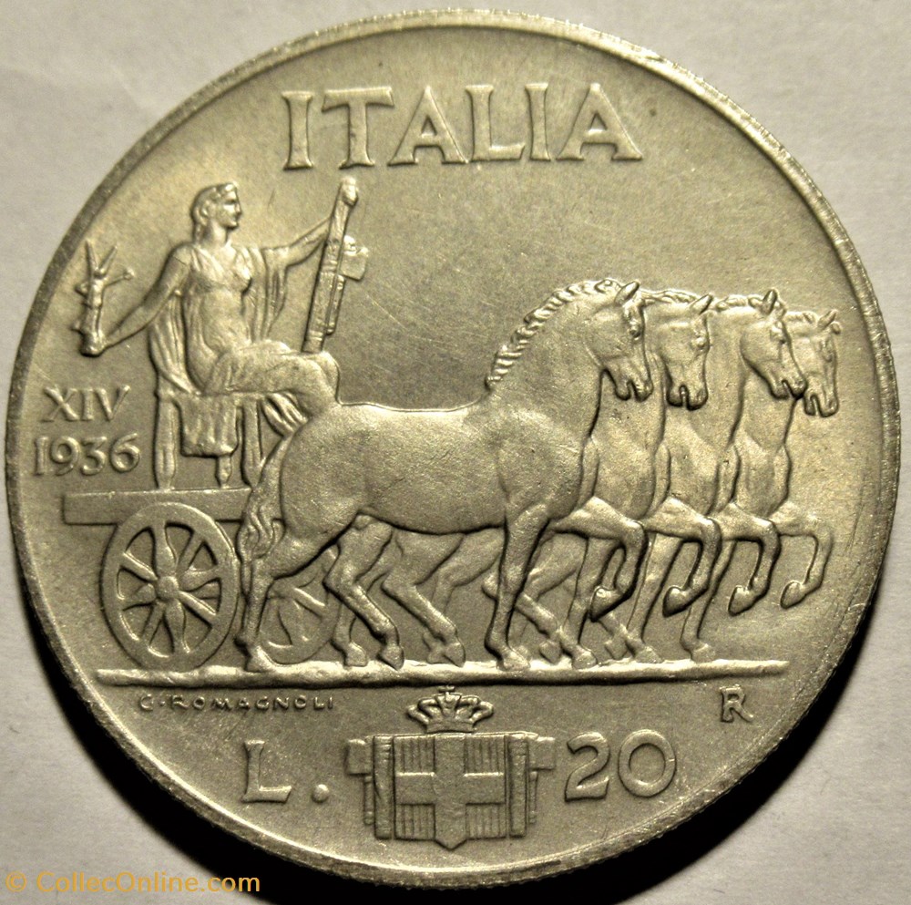1936 Regno d'Italia, 20 Lire, Roma - Vittorio Emanuele III 3 monnaies monde italie 1936 regno italia 20 lire roma vittorio emanuele iii