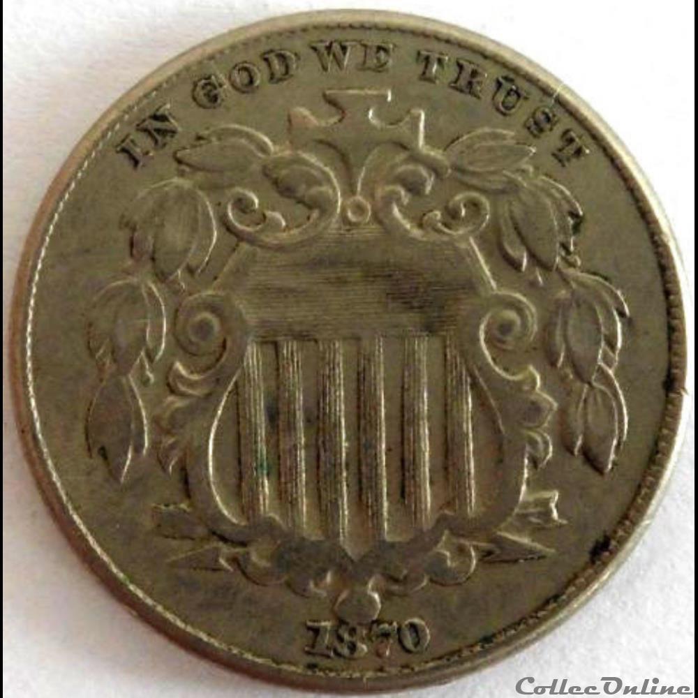 1870 5 Cents monnaie monde etat uni 1870 5 cents