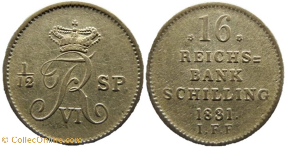 Danish duchy of Schleswig-Holstein, Frederik IX - 16 Reichsbank Schilling 1831 monnaies monde danemark danish duchy of schleswig holstein frederik ix 16 reichsbank schilling 1831