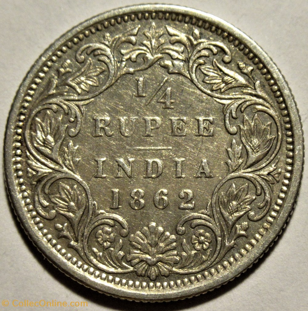 Victoria - 1/4 Rupee 1862 Calcutta - British India 3 monnaies monde inde victoria 1 4 rupee 1862 calcutta british india