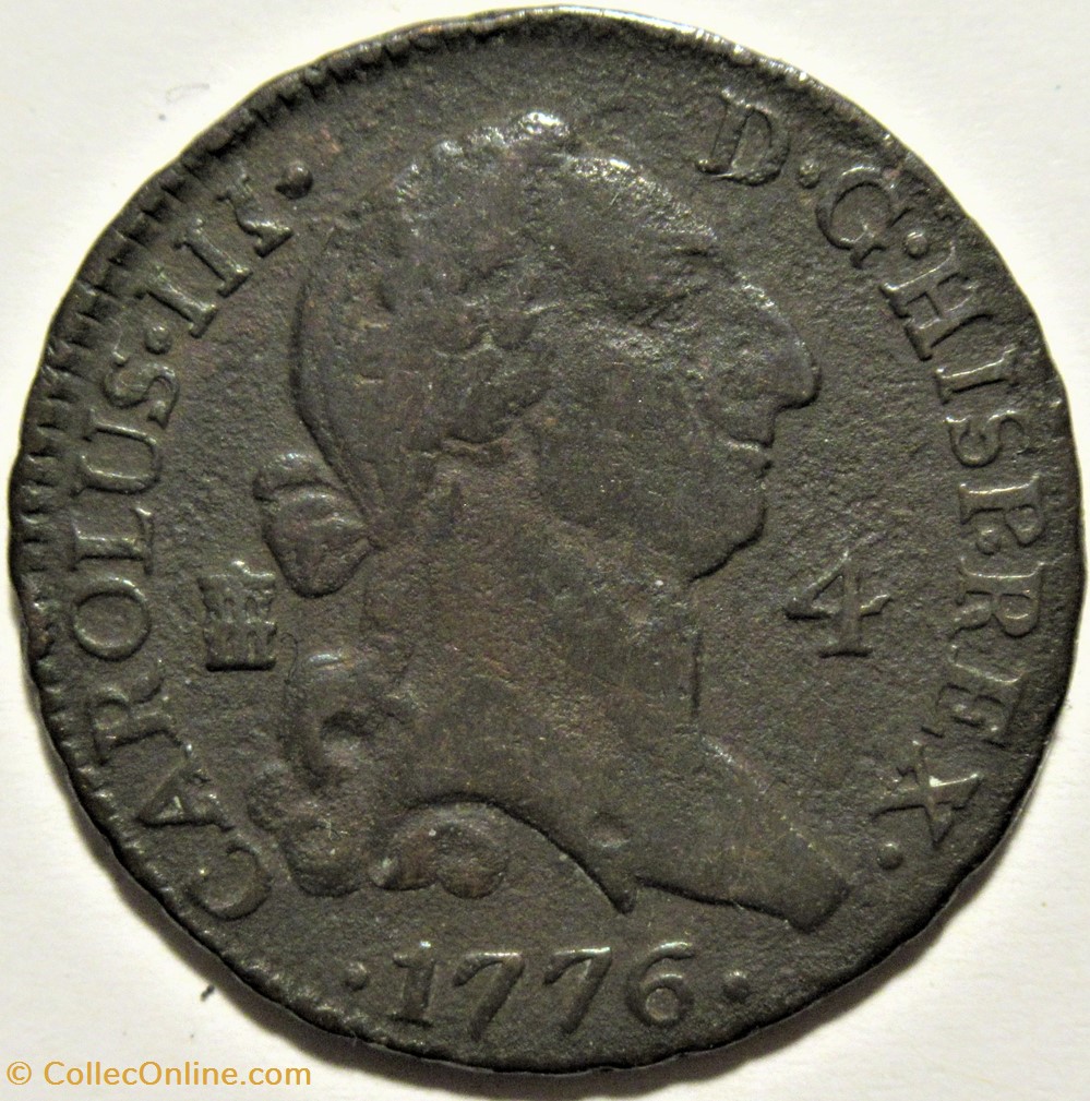 1776 - 4 Maravedis Segovia - Carlos III de España monnaies europe medievale royaume espagne 1776 4 maravedis segovia carlos iii de espana