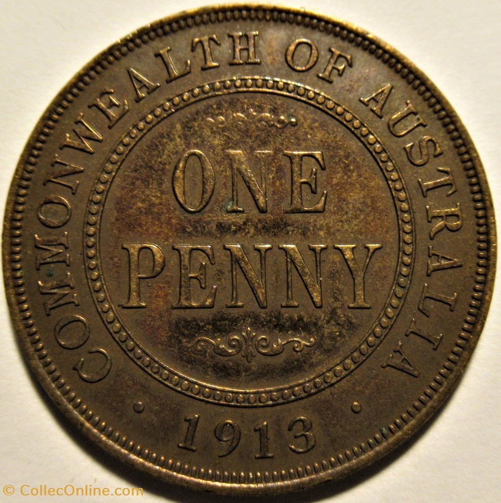 George V - One Penny 1913 - Australia - Coins - World - Face value 1 penny