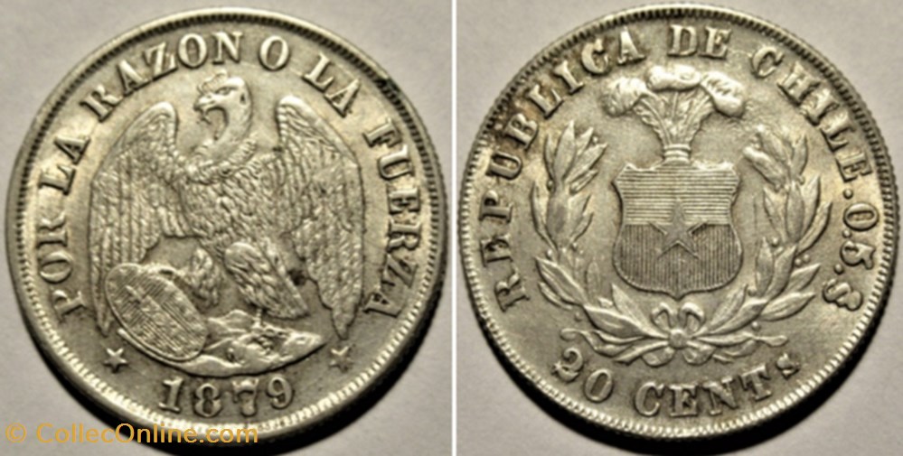 monnaies monde chili chile 20 centavos 1879 0 santiago