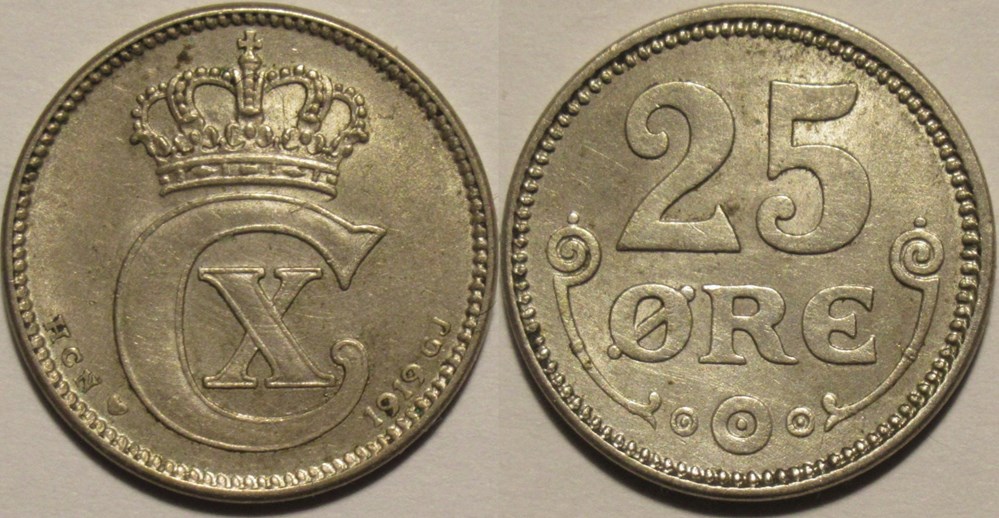 Christian X Denmark - 25 Øre 1919 monnaies monde danemark christian x denmark 25 re 1919