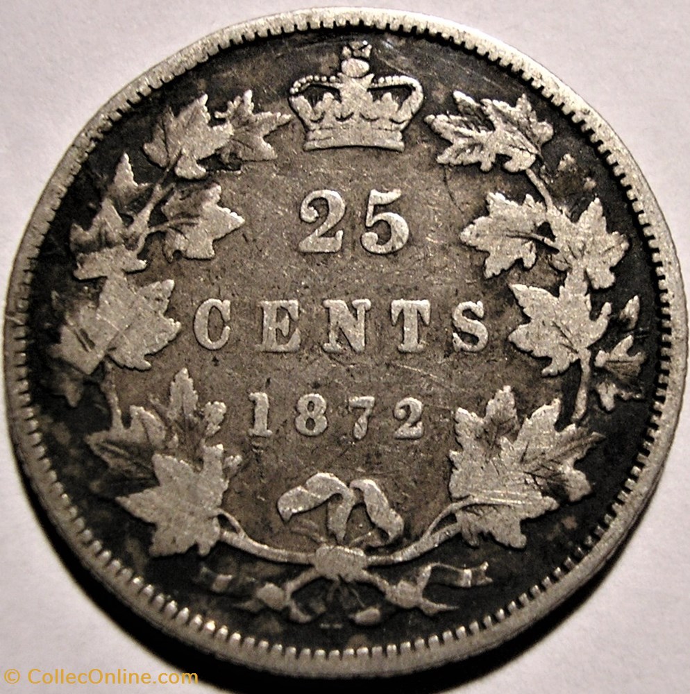 Victoria - 25 Cents 1872 H (ex.2) monnaie monde canadum victoria 25 cents 1872 h ex 2