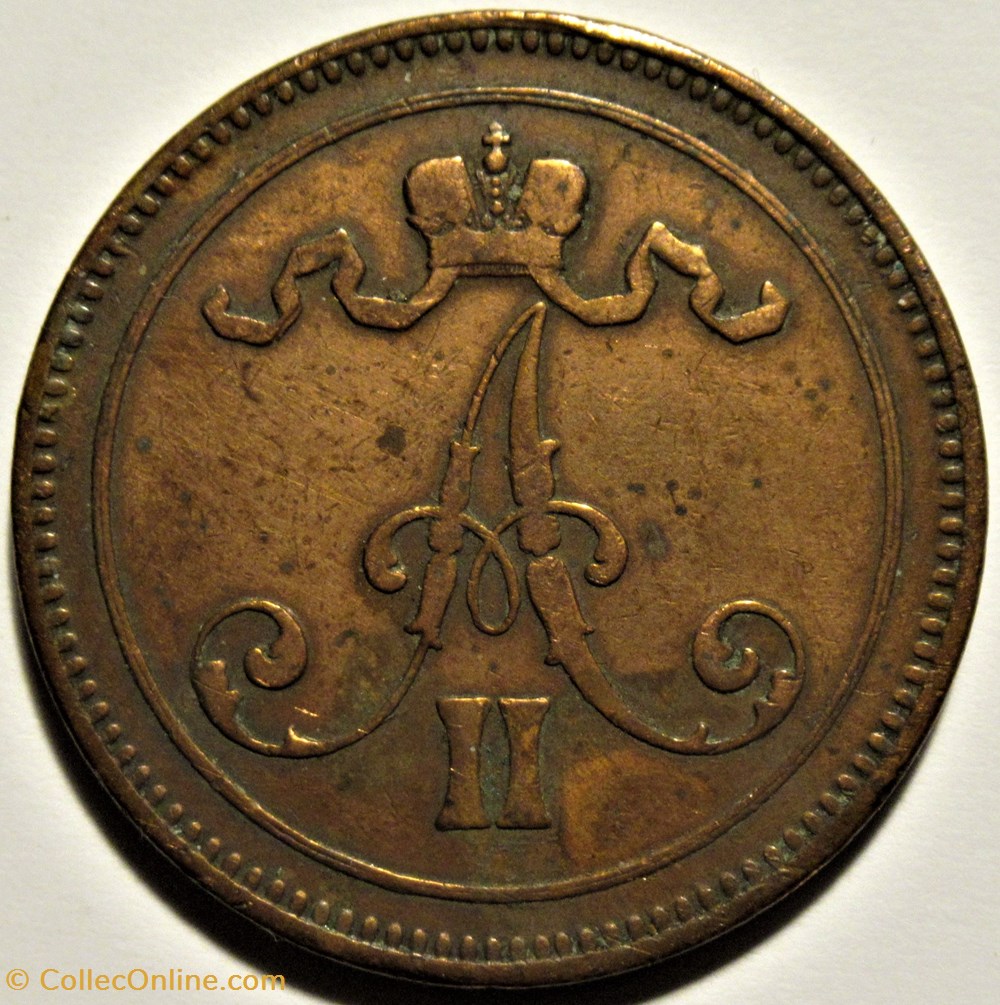 Alexander II of Russia - 10 Penniä 1867, Grand Duchy of Finland 2 monnaies monde finlande alexander ii of russia 10 pennia 1867 grand duchy of finland