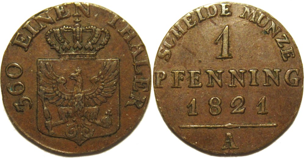 Friedrich Wilhelm III - 1 Pfenning 1821 Berlin (2ex) monnaies europe medievale a saint empire romain germanique friedrich wilhelm iii 1 pfenning 1821 berlin 2ex