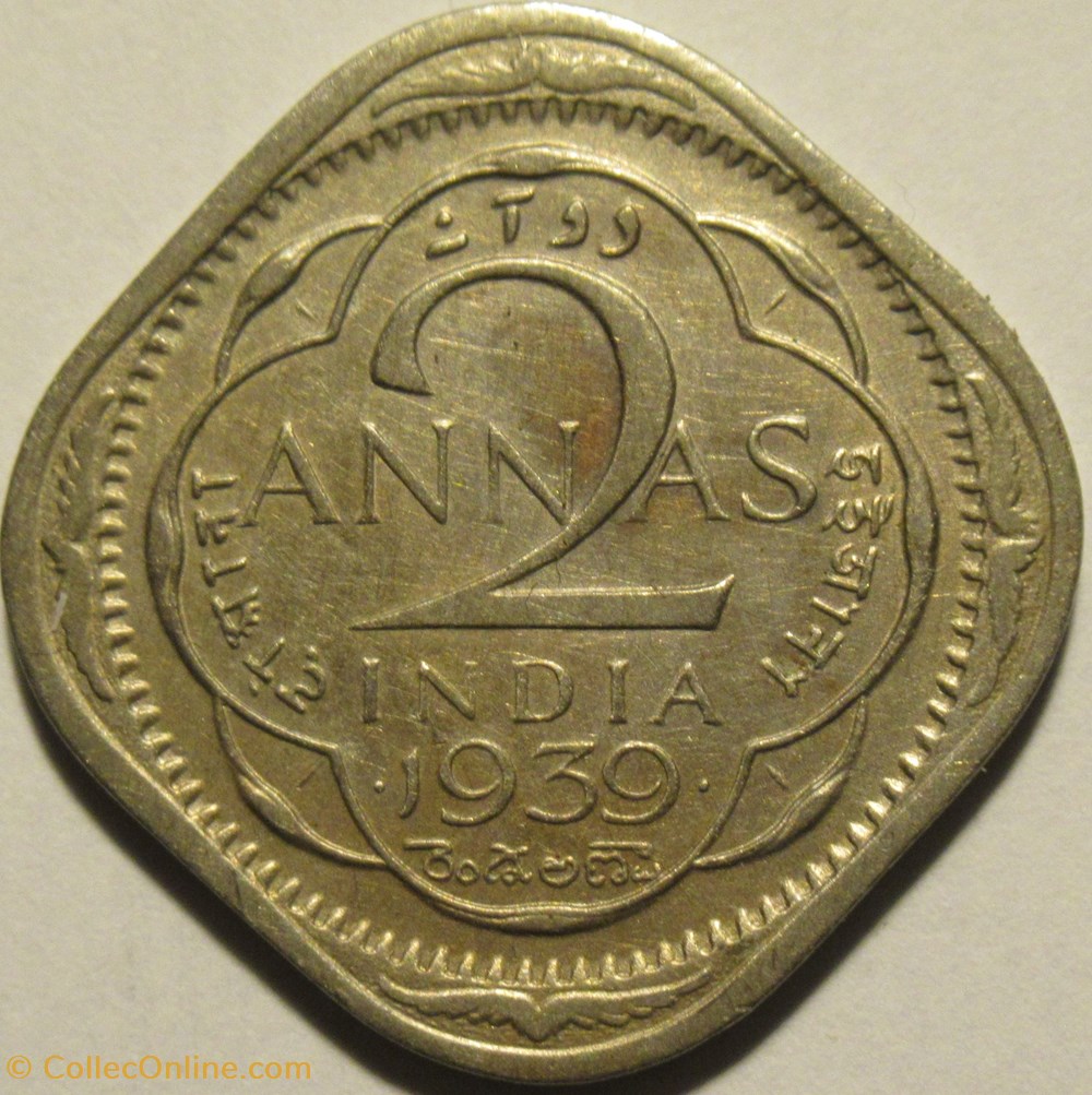 George VI - 2 Annas 1939 Bombay - British India 3 monnaies monde inde george vi 2 annas 1939 bombay british india