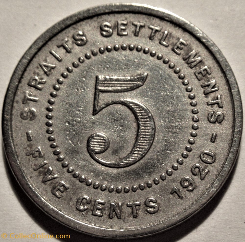 George V - 5 Cents 1920 - Straits Settlements 3 monnaies monde malaisie george v 5 cents 1920 straits settlements