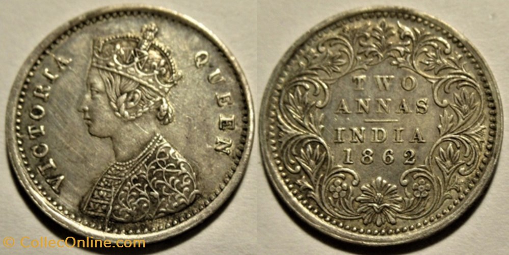 Victoria - Two Annas 1862 Madras - British India monnaies monde inde victoria two annas 1862 madras british india