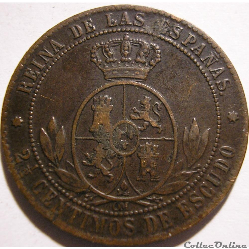 1868 Sevilla - 2, 1/2 Centimos - Isabel II de España 2 monnaies monde espagne 1868 sevilla 2 1 2 centimos isabel ii de espana