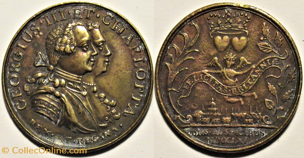 George III & Charlotte - Medallion 1761, Royal Marriage - Great Britain monnaies europe medievale royaume de grande bretagne george iii charlotte medallion 1761 royal marriage great britain