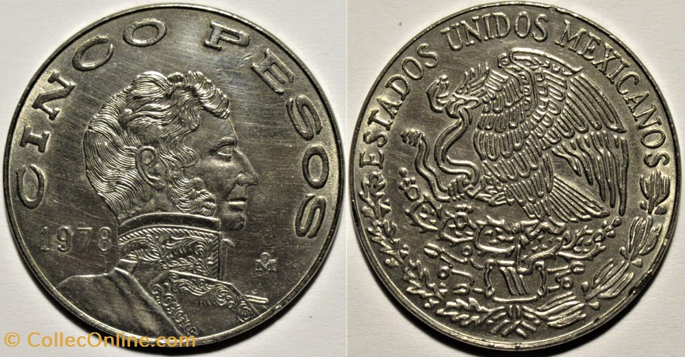 México 1978 - 5 Pesos, Vicente Guerrero - E.U Mexicanos monnaies monde mexique mexico 1978 5 pesos vicente guerrero e u mexicanos