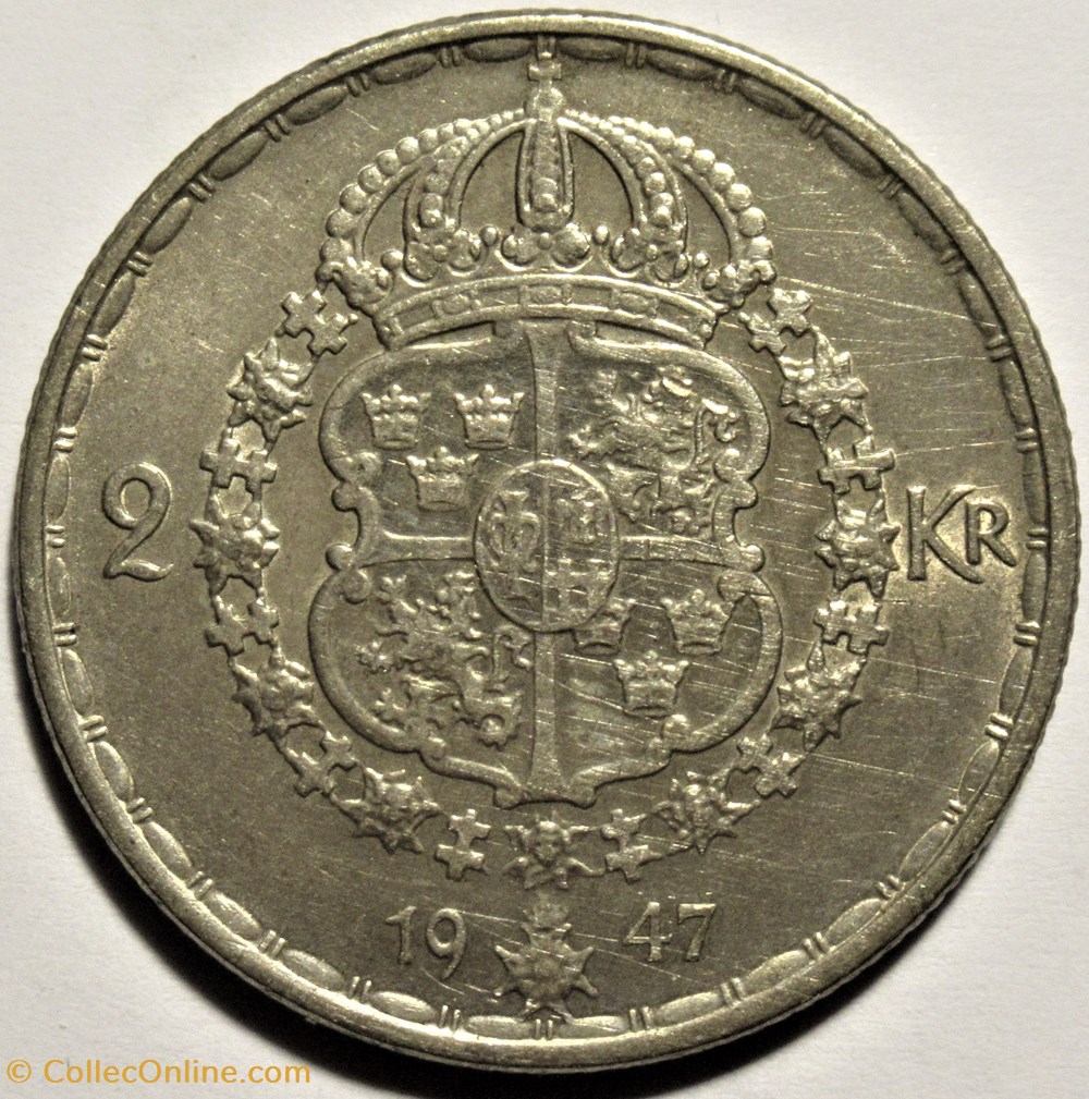 Gustaf V Of Sweden - 2 Kronor 1947 - Monnaies - Monde - Suède