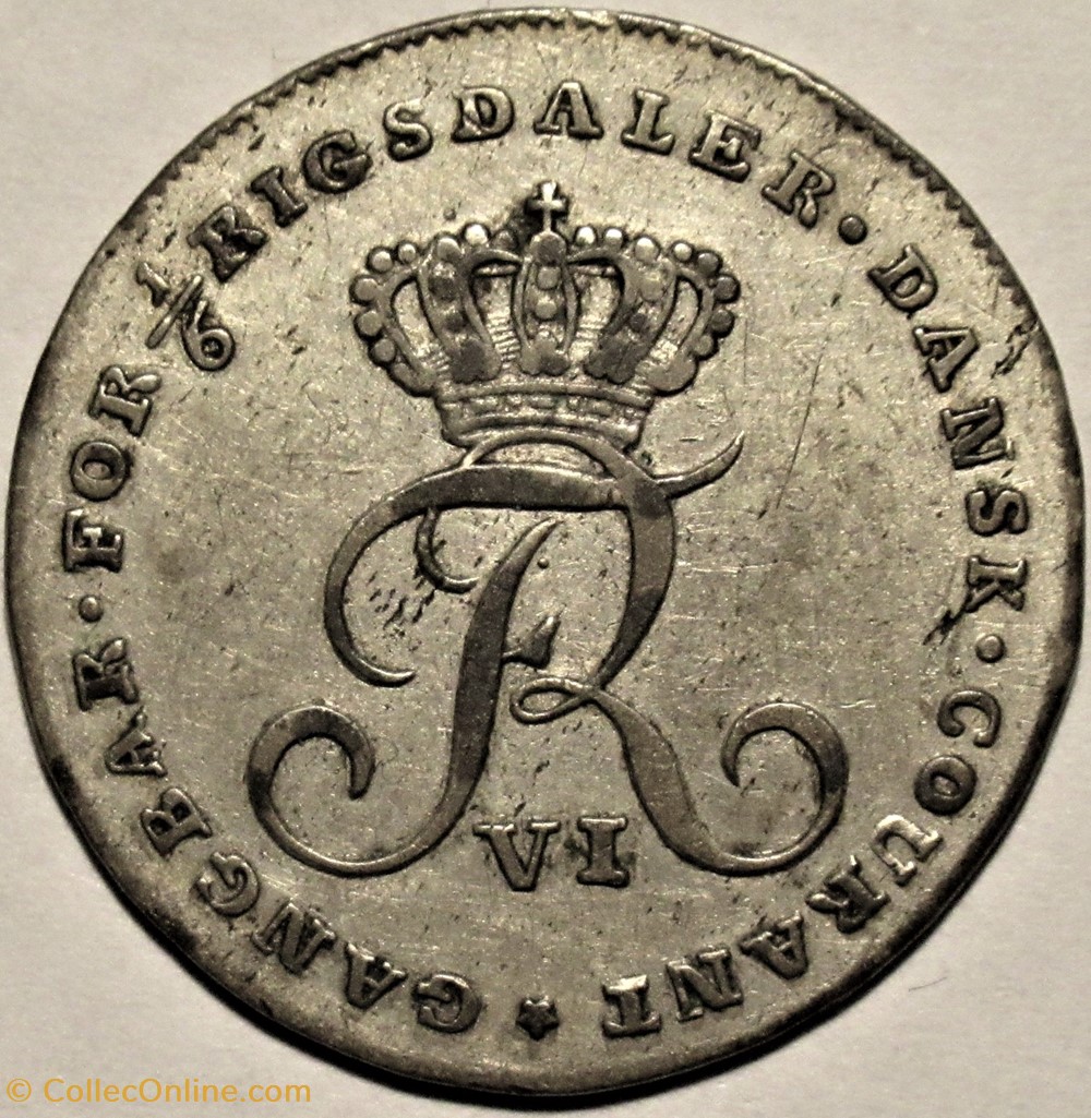 Frederik VI Denmark - ⅙ Rigsdaler Courant 1808 (ex.2) monnaies monde danemark frederik vi denmark rigsdaler courant 1808 ex 2
