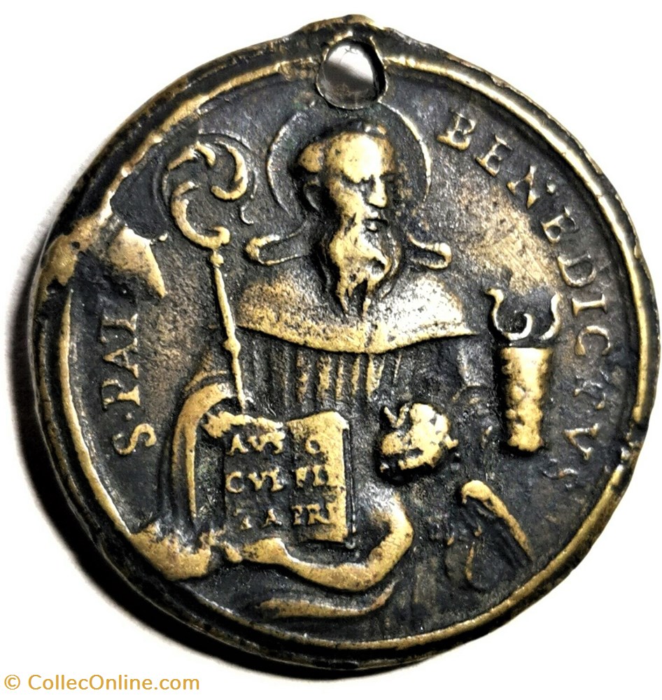 Sanctus Benedictus de Nursia - 16th. / 17th. - Exorcism and Protection Medal 2 patrimoine religieux objets cultes sanctus benedictus de nursia 16th 17th exorcism and protection medal