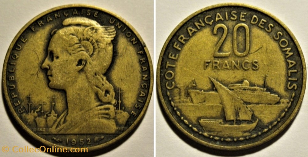 Djibouti, French Somaliland - 20 Francs 1952 monnaies colonies francaises djibouti french somaliland 20 francs 1952