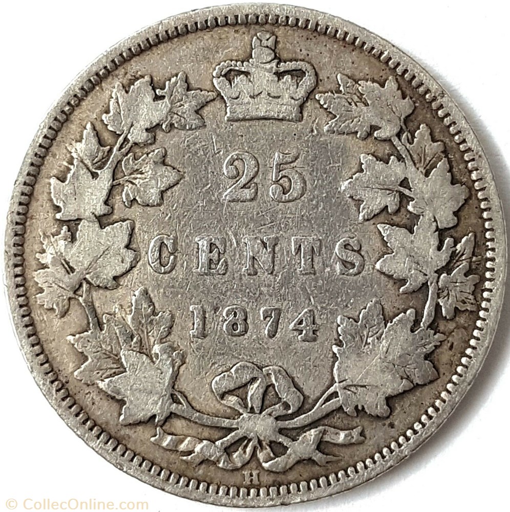Victoria - 25 Cents 1874 H monnaie monde canadum victoria 25 cents 1874 h