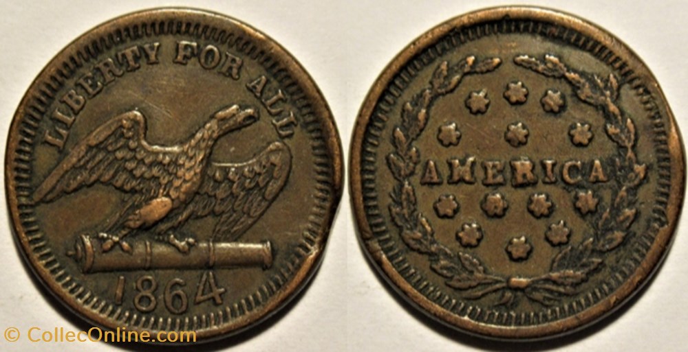 Patriotic Token 1864 - Liberty For All - America (Faulty Edge) monnaies jetons mereaux patriotic token 1864 liberty for all america faulty edge