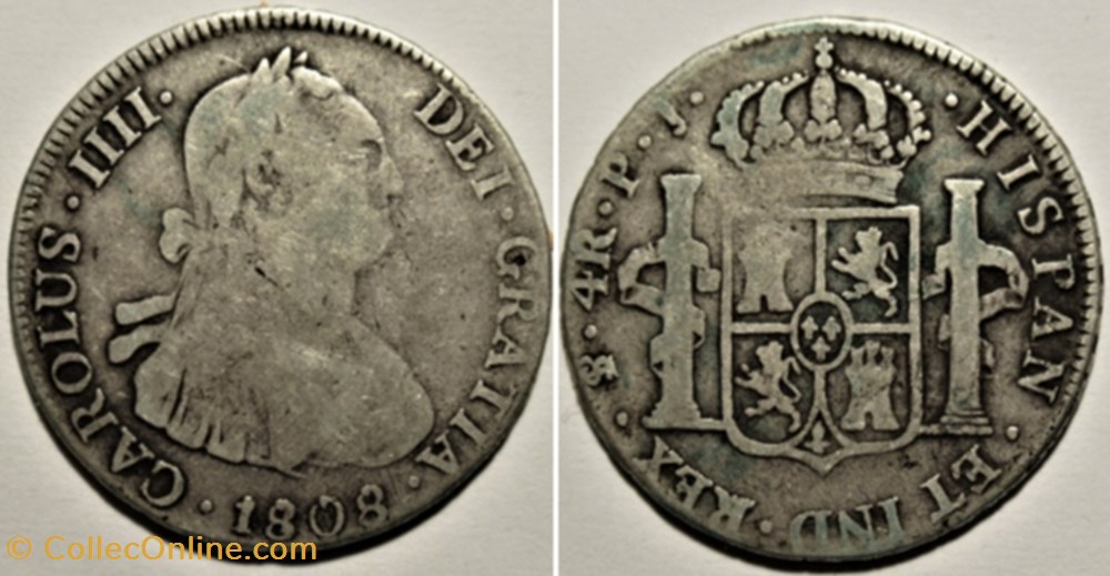 4 Reales 1808 Potosi - Carlos IV de España monnaies monde bolivie 4 reales 1808 potosi carlos iv de espana