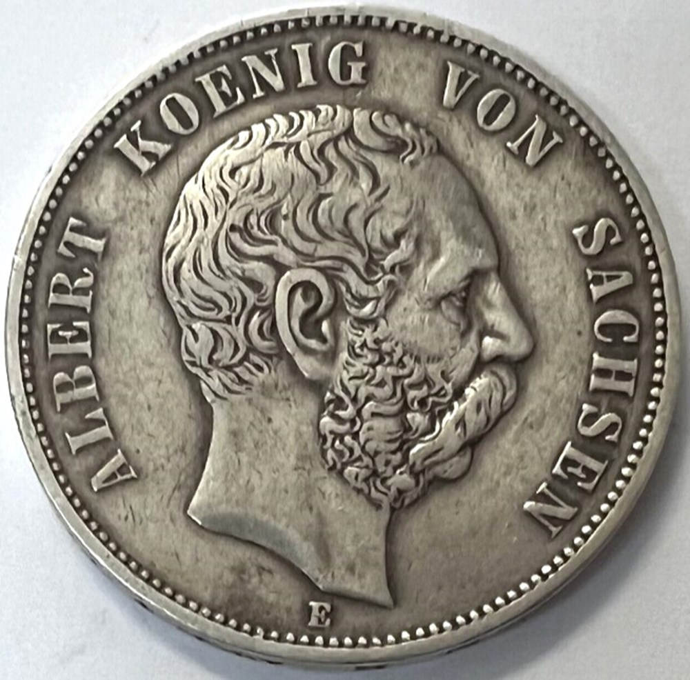 Albert I - 5 Mark 1876, Kingdom of Saxony monnaies europe medievale saint empire romain germanique albert i 5 mark 1876 kingdom of saxony