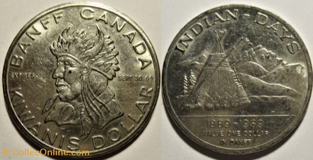 monnaies paranumismatique jetons poids kiwanis dollar indian days token 1969 banff alberta
