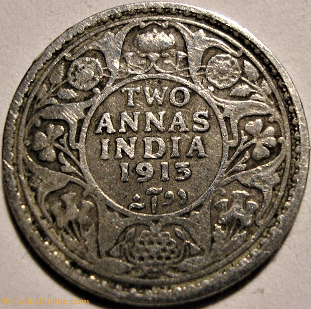 George V - 2 Annas 1913 Bombay - British India monnaie monde inde george v 2 annas 1913 bombay british india