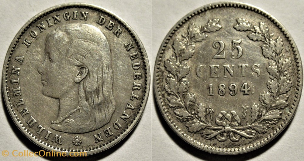 Wilhelmina of Nederland - 25 Cents 1894 monnaies monde pays bas wilhelmina of nederland 25 cents 1894