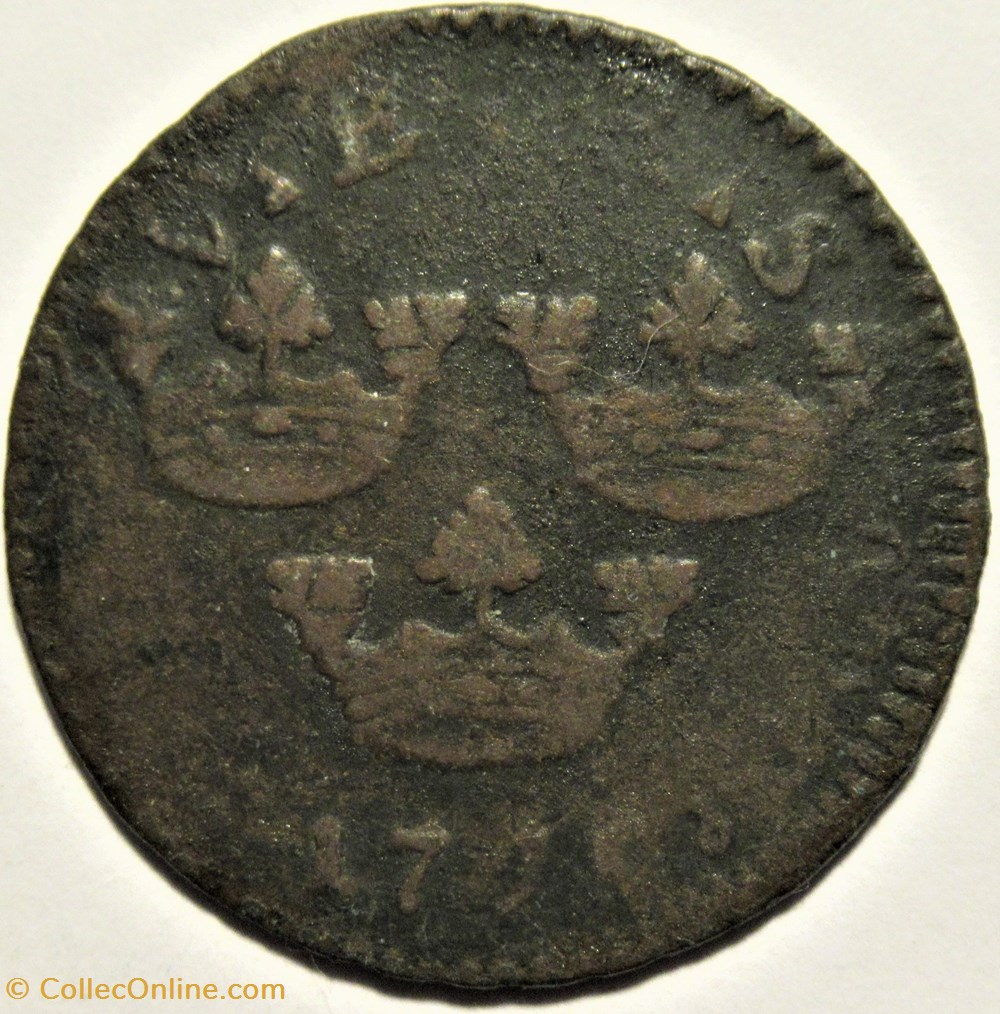 Sweden, Ulrika Eleonora - 1 Öre Kopparmynt 1719 - Recoined (ex.2) monnaies europe medievale royaume suede sweden ulrika eleonora 1 ore kopparmynt 1719 recoined ex 2