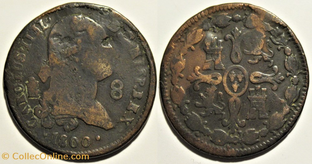 1800 - 8 Maravedis Segovia - Carlos IV de España monnaies monde espagne 1800 8 maravedis segovia carlos iv de espana
