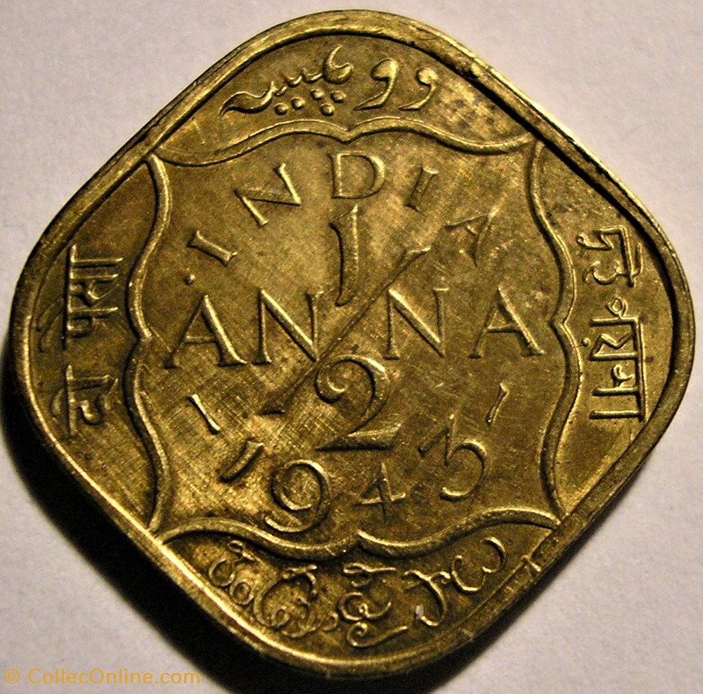 George VI - Half Anna 1943 Calcutta - British India monnaie monde inde george vi half anna 1943 calcutta british india