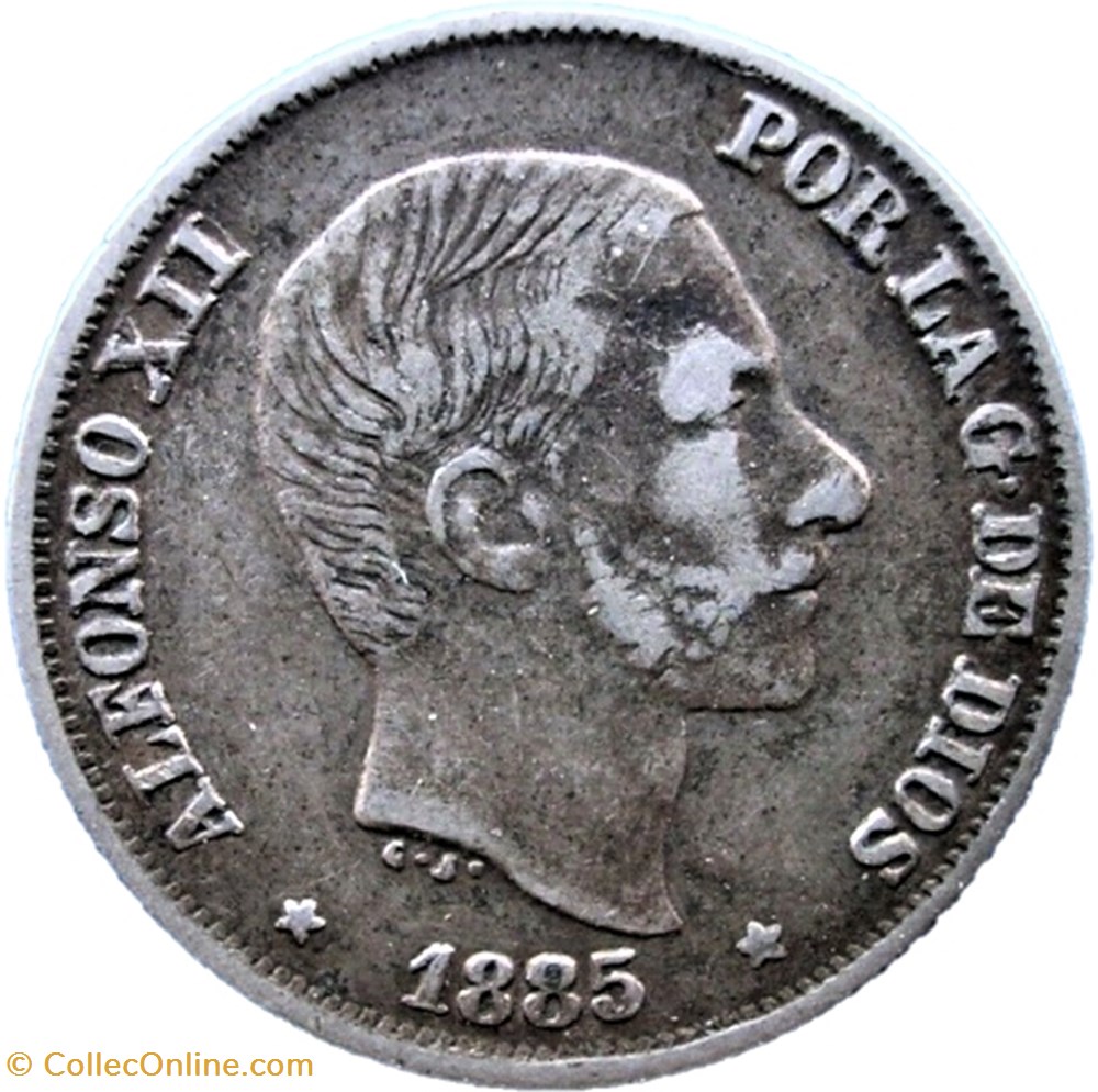 1885 Filipinas - 10 Céntimos de Peso - Alfonso XII de España 2 monnaies monde philippines 1885 filipinas 10 centimos de peso alfonso xii de espana