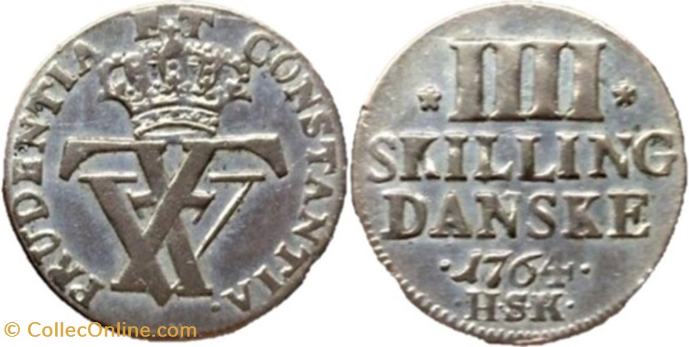 Frederik V Denmark - 4 Skilling Dansk 1764 monnaies monde danemark frederik v denmark 4 skilling dansk 1764