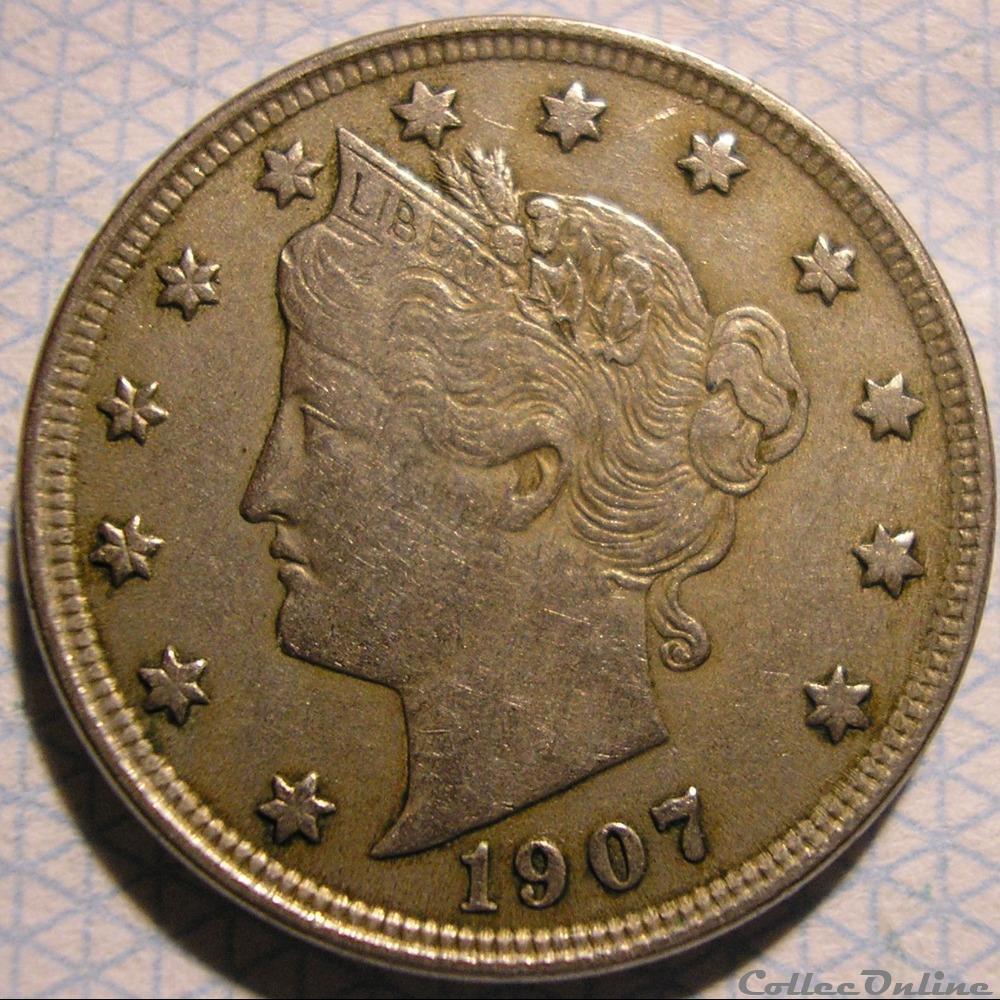 1907 5 Cents Coins World United States Denomination 5 cents